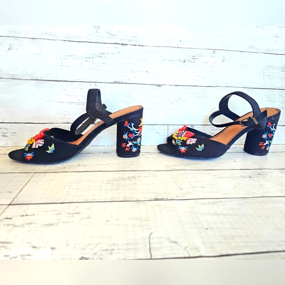 Rampage Black Colorful Beaded Embroidered Chunky Block Heels Western Boho - Picture 9 of 16